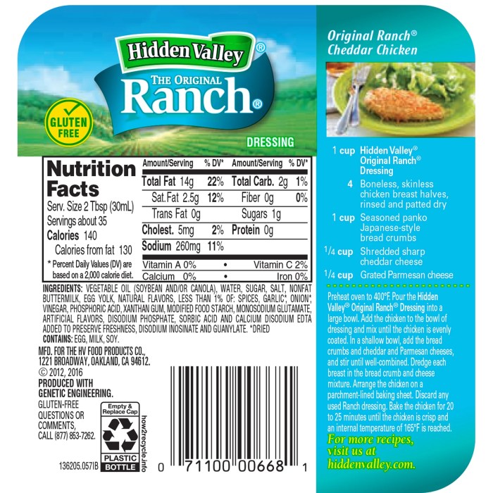 Uplands buttermilk ranch dressing nutrition facts