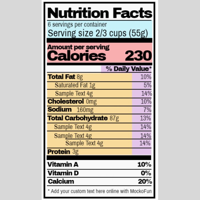 Nutrition facts label maker